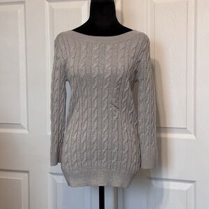 Ann Taylor Loft Metallic Silver Cable Knit Sweater Grey Holiday Gray Small Women